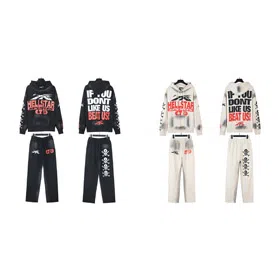 Hellstar Hooded Letter Long-Sleeve Sweatshirt and Sweatpants Set-4554  