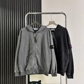 Stone Island washed and distressed zip-up hooded sweatshirt-5231  